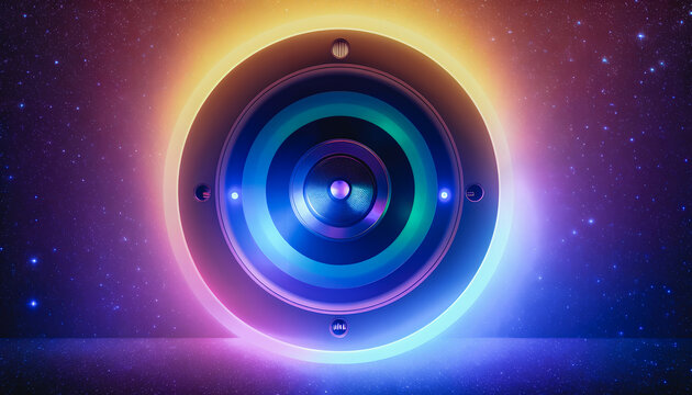 Colorful Speakers amidst the celestial canvas. Generative AI.