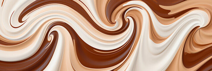 Sweet cream banner panorama wallpaper, brown chocolate, crumble mixture with waves swirl