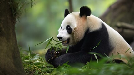 Obraz premium giant panda eating bamboo
