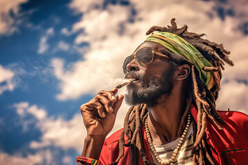 Rastafarian smoking weed in the street