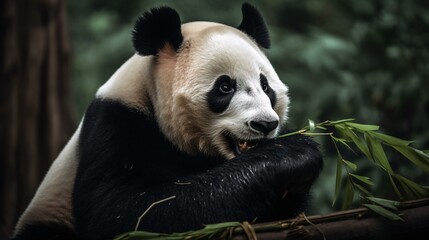 Fototapeta premium giant panda eating bamboo
