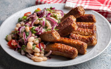 Turkish Tekirdag or inegol Kofte with Piyaz Salad
