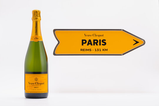 Bottle of Veuve Clicquot Champagne on the white background