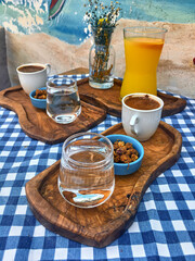 Turkish coffee concept on wooden background