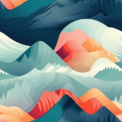 Fototapeta na wymiar AI-Generated Nature-Inspired Abstractions: Exploring Geometric Patterns of Mountains, Waves, and Leaves