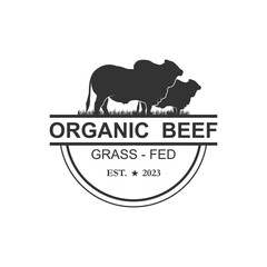 Obraz premium Retro Vintage Farm Cattle Angus Livestock Beef Emblem Label logo design vector
