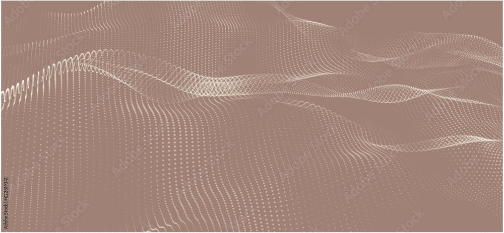 Poster wave of particles. futuristic dots pattern on dark background. big data digital code. technology or 