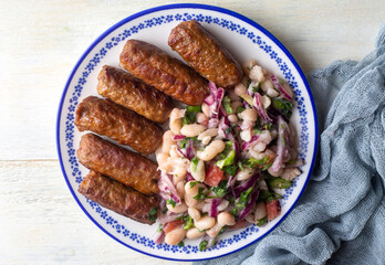 Turkish Tekirdag or inegol Kofte with Piyaz Salad