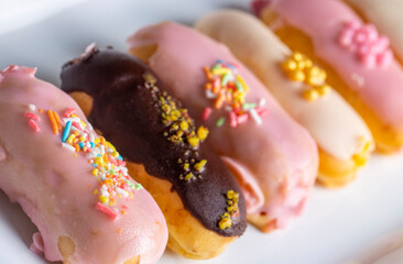 Delicious fruity and chocolate eclair