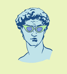 David, pop art, sculpture of David in glasses ,sketch, doodle , Michelangelo's David , Renaissance, Italy ,art, statue, face