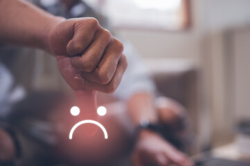 Customer Experience dissatisfied Concept, Unhappy Businessman Client with Sadness Emotion Face on...