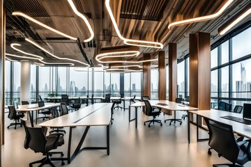 Fototapeta na wymiar view of modern work place with furniture AI generated 