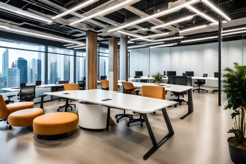 view of modern work place with furniture AI generated 