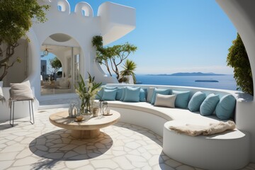 Obraz na płótnie Canvas Exterior view of a luxurious, designer villa in Santorini with an infinity pool