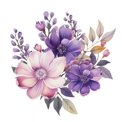 Watercolor flowers. Violet Floral, PNG Images,  Watercolor Purple Spring Flowers, Bouquets, Generative AI