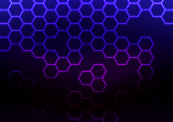 Digital technology hexagon pattern blue purple light line background