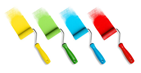 Colorful paint rollers and strokes. Paint roller brush set.