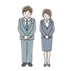  おじぎする男女ビジネスパーソン