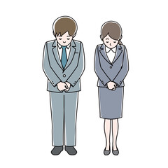  お詫び、お辞儀をするスーツの男女
