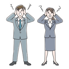 頭を抱えて絶叫する男女ビジネスパーソン