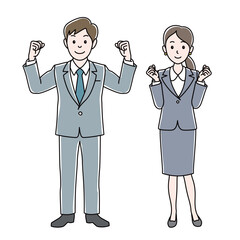 ガッツポーズの男女会社員