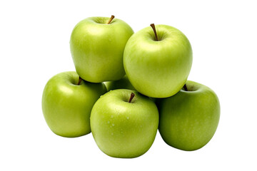A group of piled green apples isolated on transparent background