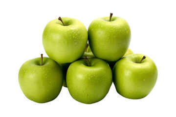 A group of piled green apples isolated on transparent background