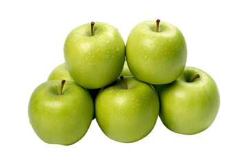 A group of piled green apples isolated on transparent background