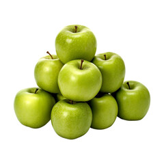 A group of piled green apples isolated on transparent background
