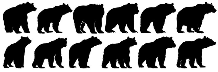 Bear silhouettes set, large pack of vector silhouette design, isolated white background