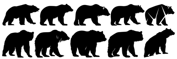Obraz na płótnie Canvas Bear silhouettes set, large pack of vector silhouette design, isolated white background