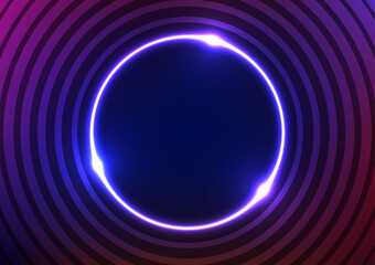 Circle neon light line pattern digital technology dark blue background