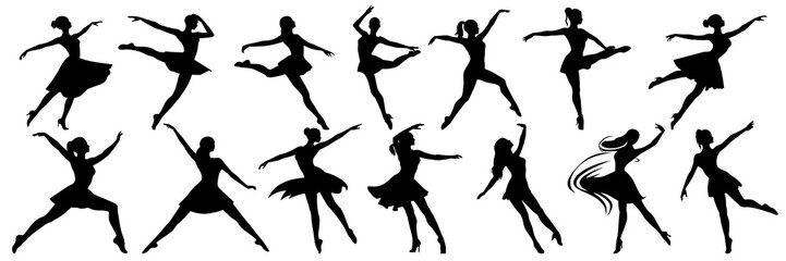 Fototapeta na wymiar Dance silhouettes set, large pack of vector silhouette design, isolated white background