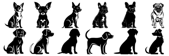 Dog silhouettes set, large pack of vector silhouette design, isolated white background