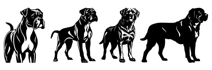 Dog silhouettes set, large pack of vector silhouette design, isolated white background