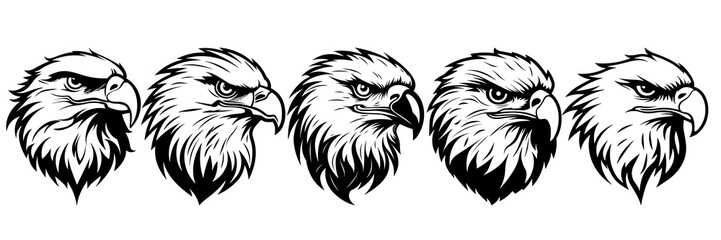 Eagle silhouettes set, large pack of vector silhouette design, isolated white background