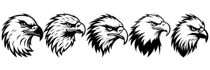 Eagle silhouettes set, large pack of vector silhouette design, isolated white background