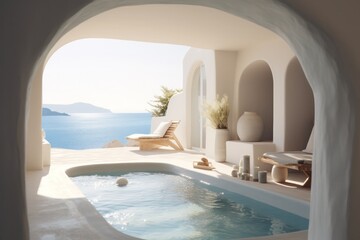 Fototapeta na wymiar Close-up of luxurious design living room in a contemporary, modern mediteranean villa