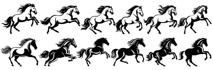 Fototapeta na wymiar Horse silhouettes set, large pack of vector silhouette design, isolated white background