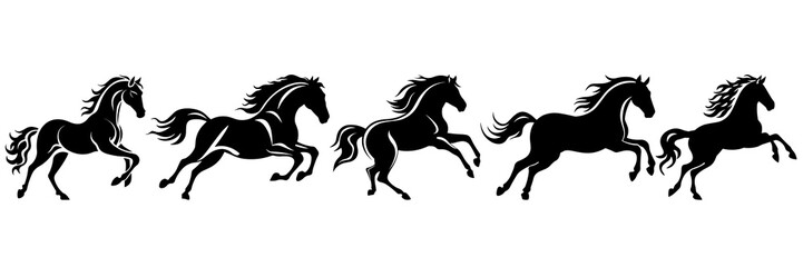 Obraz na płótnie Canvas Horse silhouettes set, large pack of vector silhouette design, isolated white background