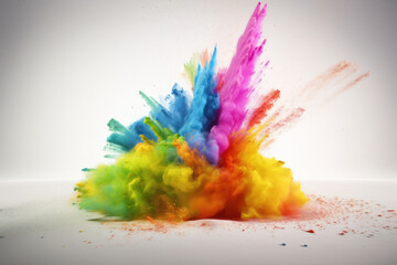 Macro shot of a multicolored powder explosion on white. The perfect photograph for a festive occasion. AI Generative.