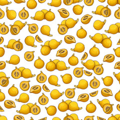 Seamless pattern with Colinky squash or kolinkey squash. Western pumpkin and Salad pumpkin. Summer squash. Cucurbita genus. Fruits and vegetables. Cartoon style. Isolated vector illustration.