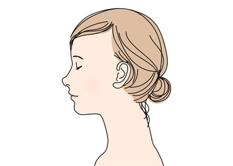 目を閉じた日本人女性の横顔アップのイラスト 上半身バストアップ