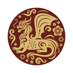 Chinese Happy New Year 2024. Year of the Dragon. Symbol of New Year. Dragon in circle