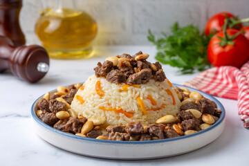 Traditional pilaf; carrot, meat pilaf, Persian pilaf. Turkish name; Acem pilavi