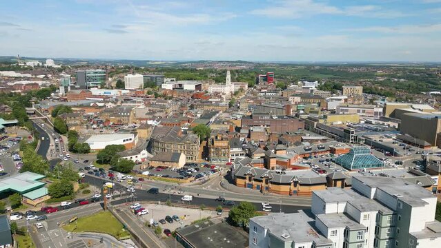 Aerial drone video of Barnsley in England
