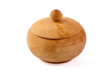 Fototapeta na wymiar Rustic wooden bowl, isolated on white background.