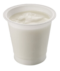 White yogurt in plastic jar isolated