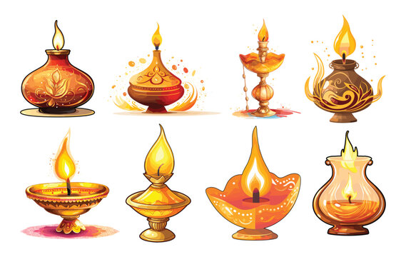 Happy Diwali oil lamp vector