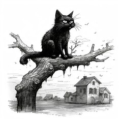 black cat on a branch